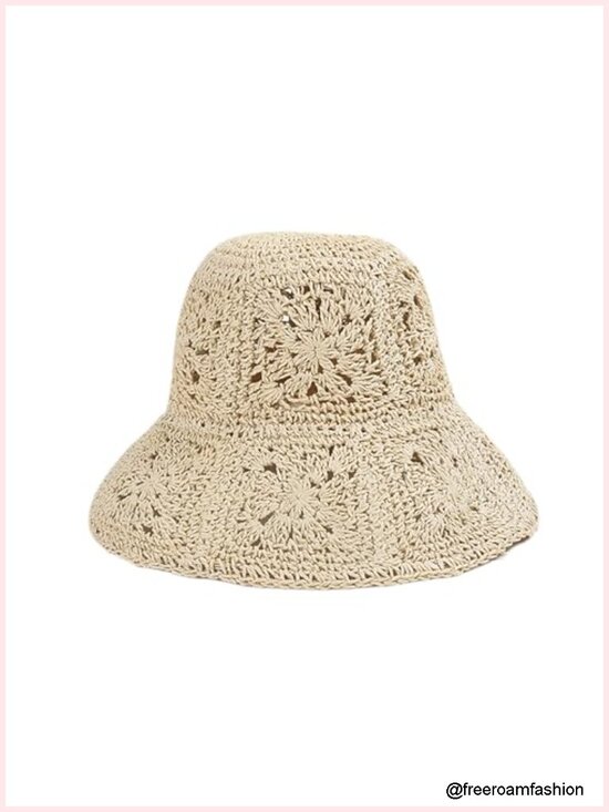 Women Straw Sun Hat Floral Woven Crochet Bucket Hat Y2K Beach Accessories main image 5